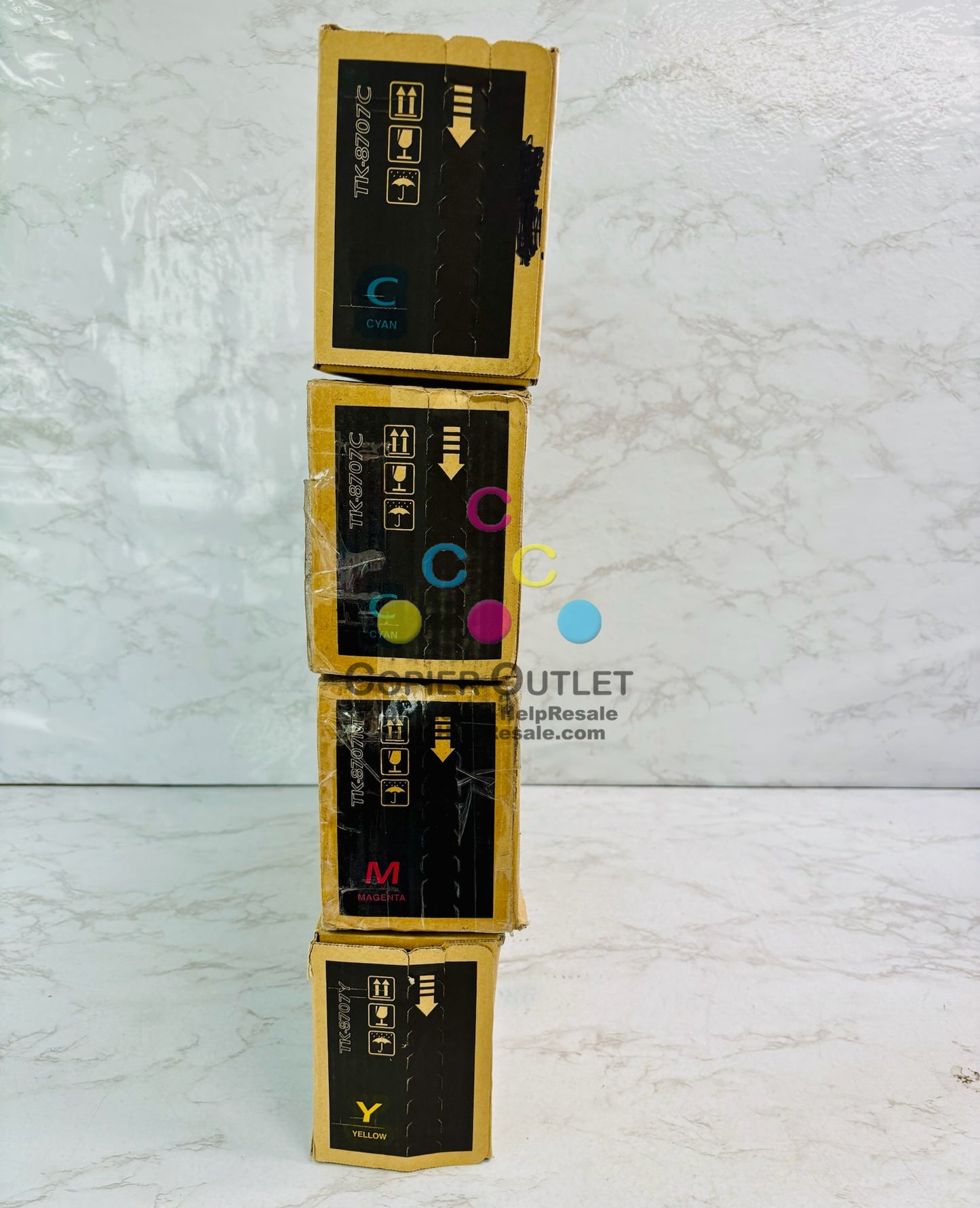 4 Genuine Cosmetic Kyocera TASKalfa 6550ci,655ci Cyan,Mag., & Yellow Toner TK-8707