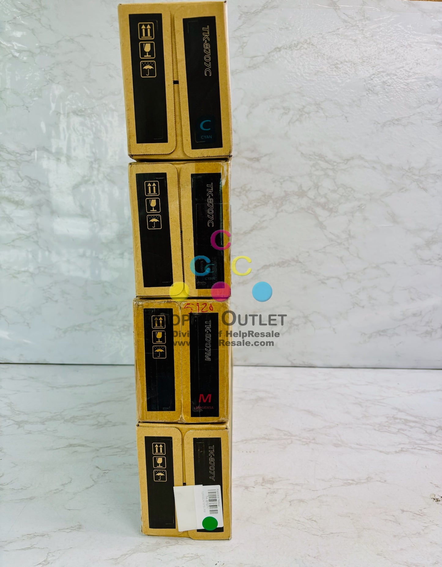 4 Genuine Cosmetic Kyocera TASKalfa 6550ci,655ci Cyan,Mag., & Yellow Toner TK-8707
