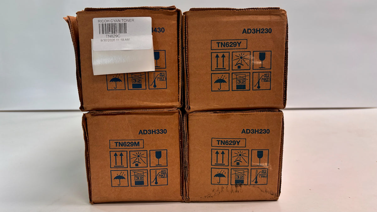 4 Genuine Konica C7090, C7100 Cyan, Magenta & Yellow Toners TN629CMYY, Bad Boxes