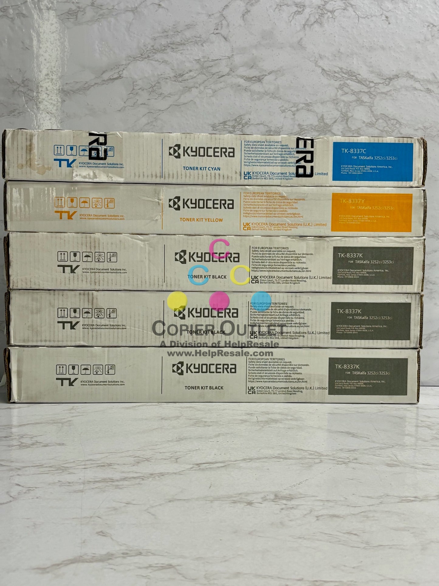 5 Genuine Kyocera TASKalfa 3252ci, 3253ci,CS3252ci, CYKKK Toners TK-8337(No Mag)