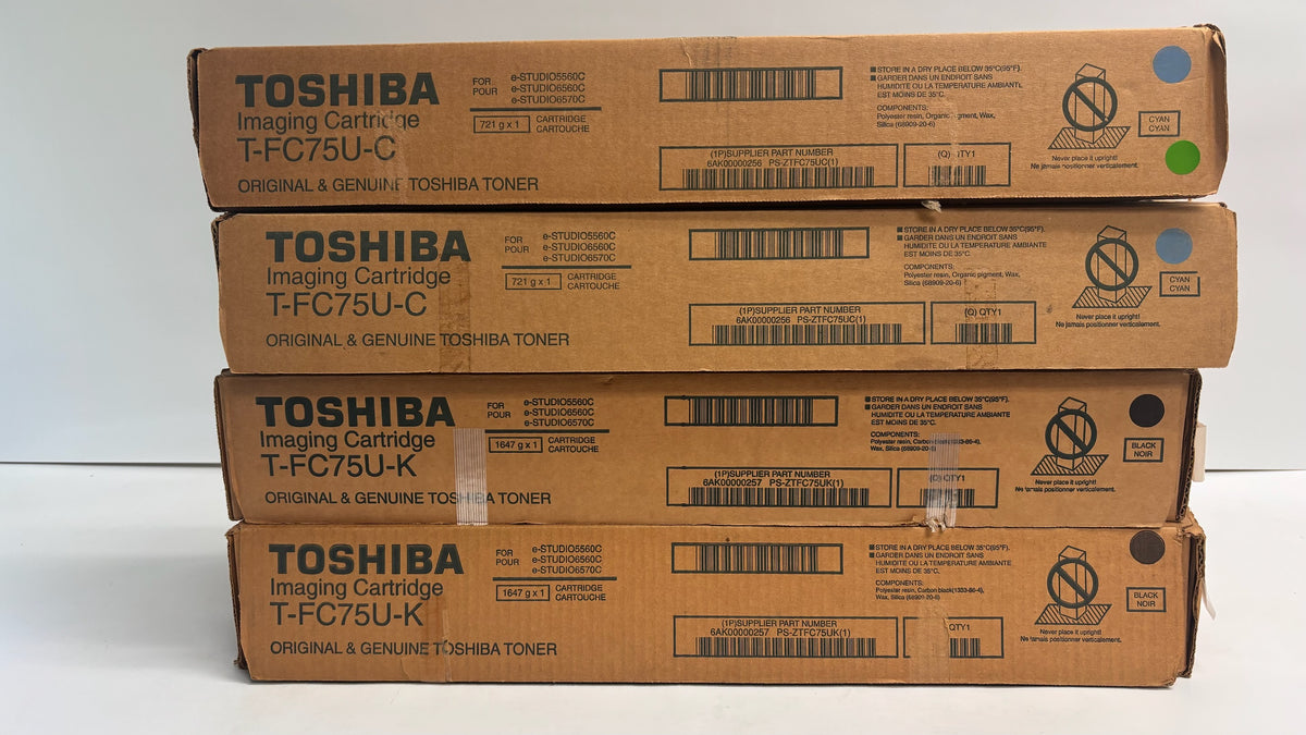 4 Open OEM Toshiba e-STUDIO 5560C,6560C,6570C CCKK Toners T-FC75U (W/Tabs)