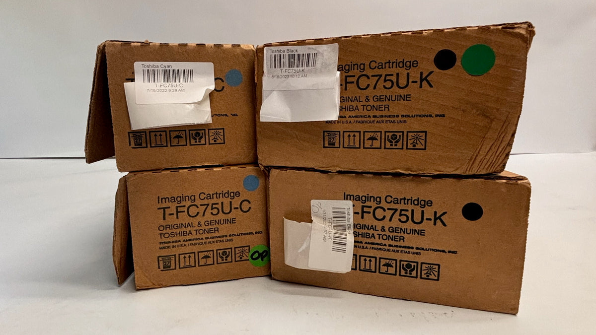4 Open OEM Toshiba e-STUDIO 5560C,6560C,6570C CCKK Toners T-FC75U (W/Tabs)