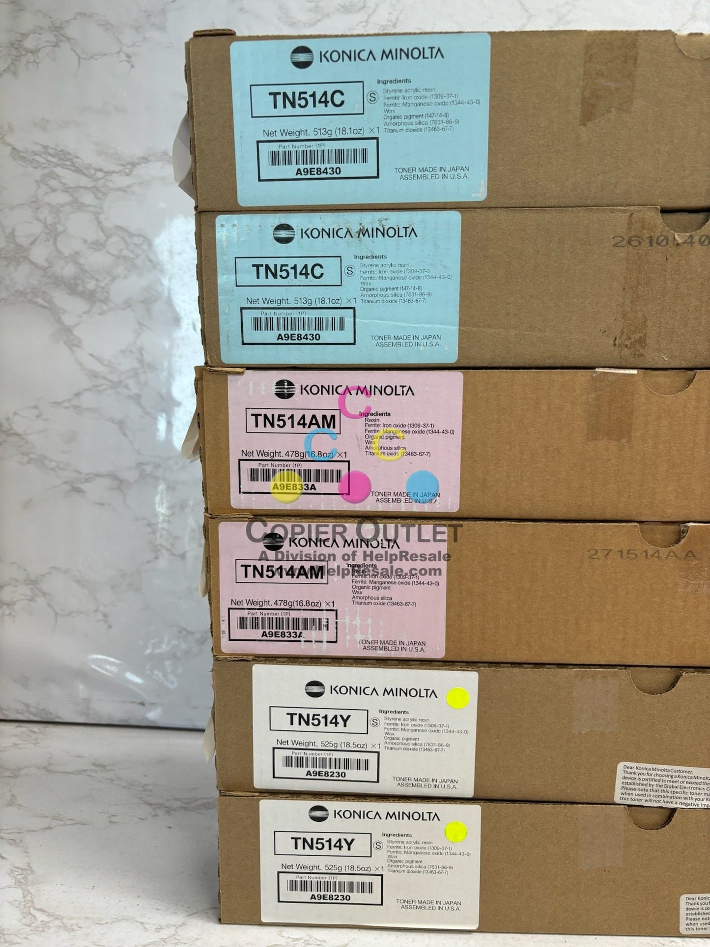 6 New Genuine Konica C458,C558,C658 TN514 CCMMYY Toners (Plain Boxes)