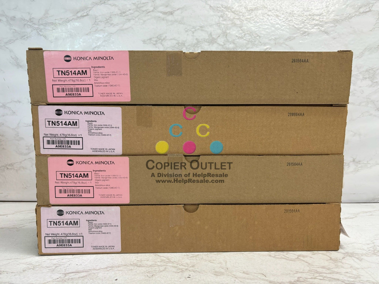 4 New OEM Konica C458,C558,C658 Magenta Toners TN514AM, A9E833A (TN514M)