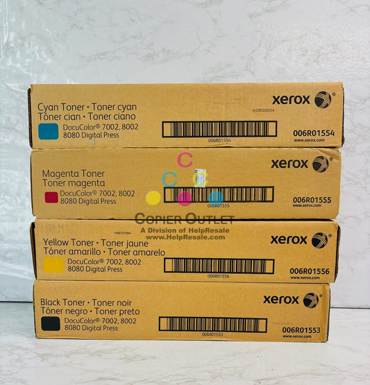 4 Open OEM Xerox DocuColor 7002 Cyan,Mag.,Yellow & Blk Toner 006R01553,54,55,56