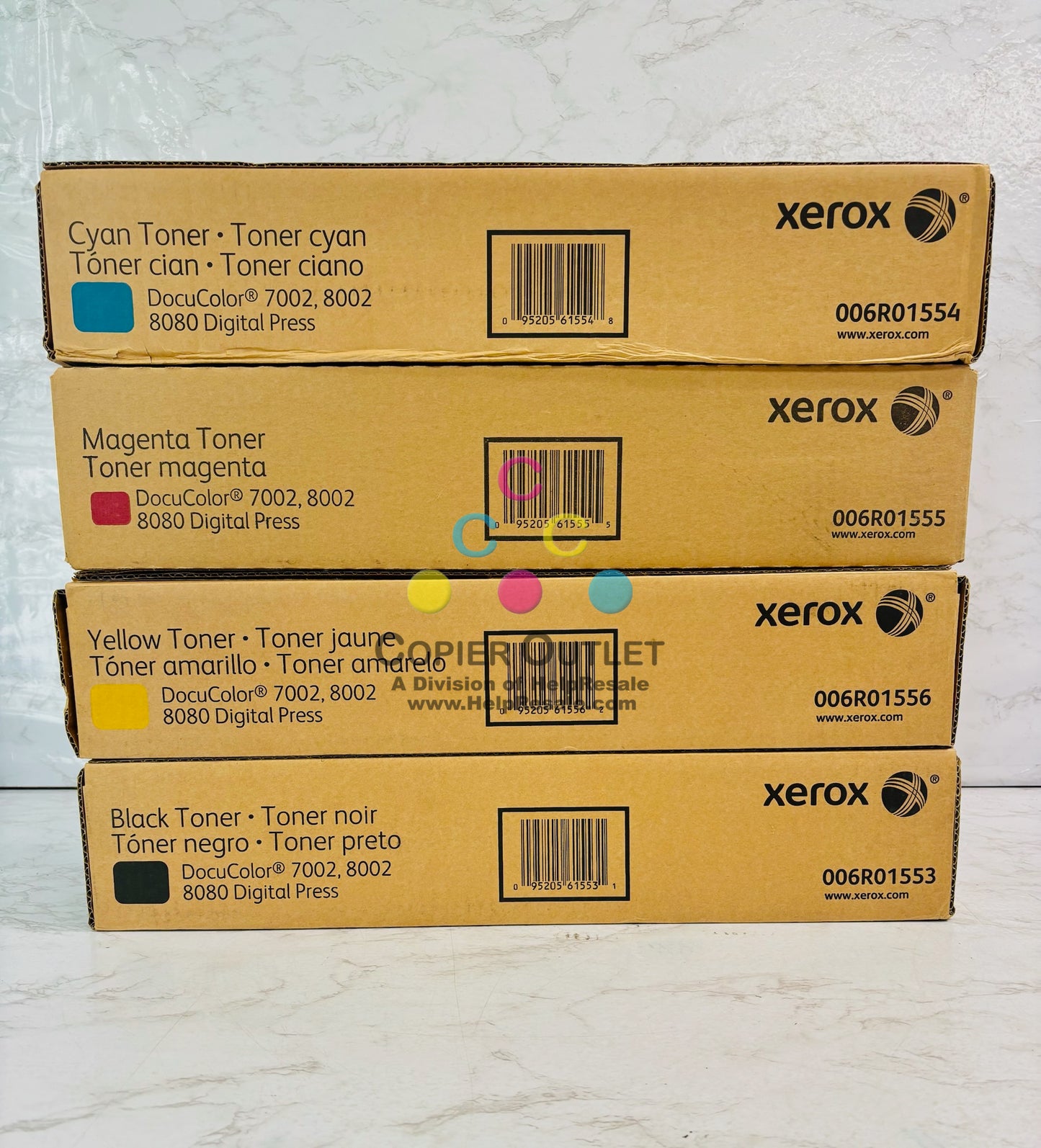 4 Open OEM Xerox DocuColor 7002 Cyan,Mag.,Yellow & Blk Toner 006R01553,54,55,56