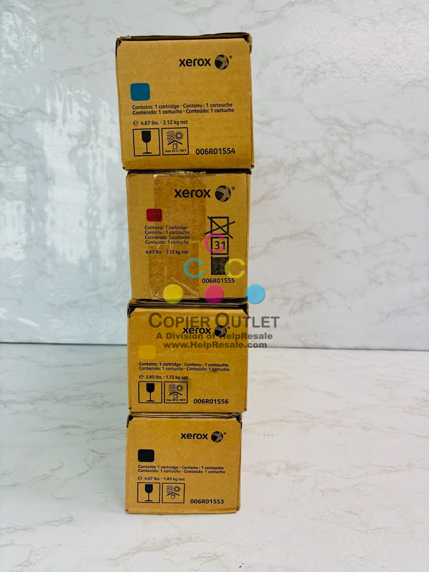 4 Open OEM Xerox DocuColor 7002 Cyan,Mag.,Yellow & Blk Toner 006R01553,54,55,56