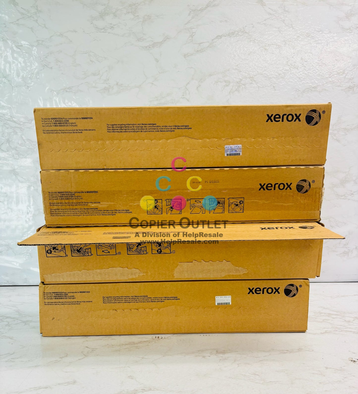 4 Open OEM Xerox DocuColor 7002 Cyan,Mag.,Yellow & Blk Toner 006R01553,54,55,56