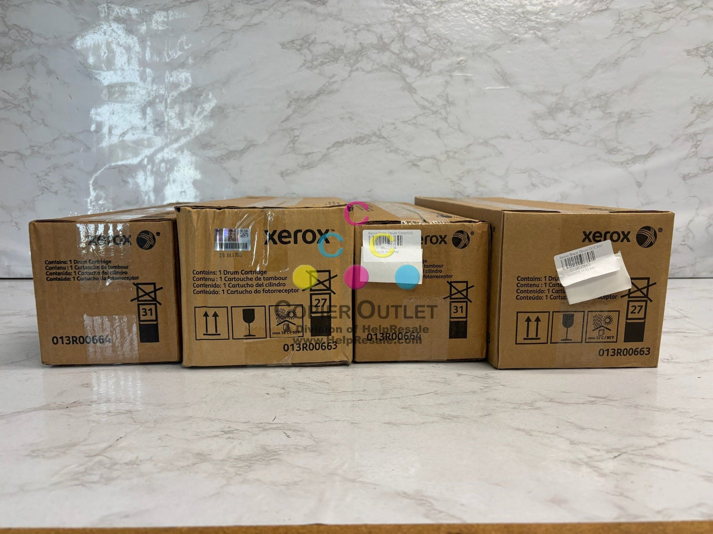 4 OEM Xerox C550,560,570,C60 Black & Color Drum Cartridges 013R00663,13R00664 (2 Each)