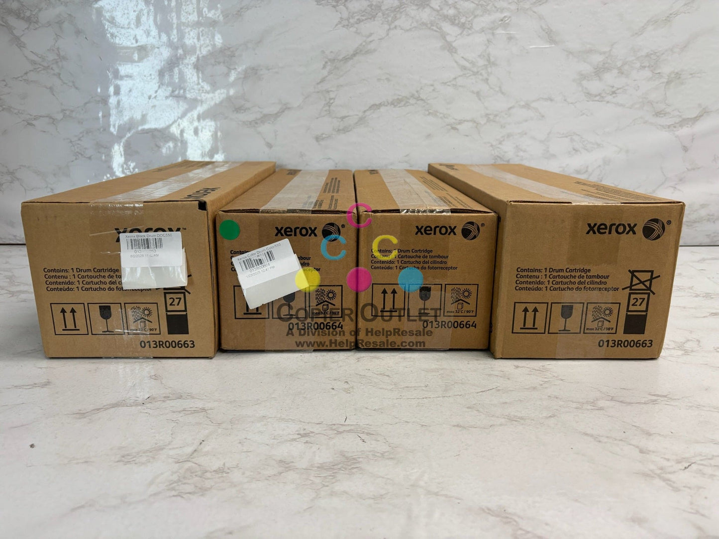 4 OEM Xerox C550,560,570,C60 Black & Color Drum Cartridges 013R00663,13R00664 (2 Each)