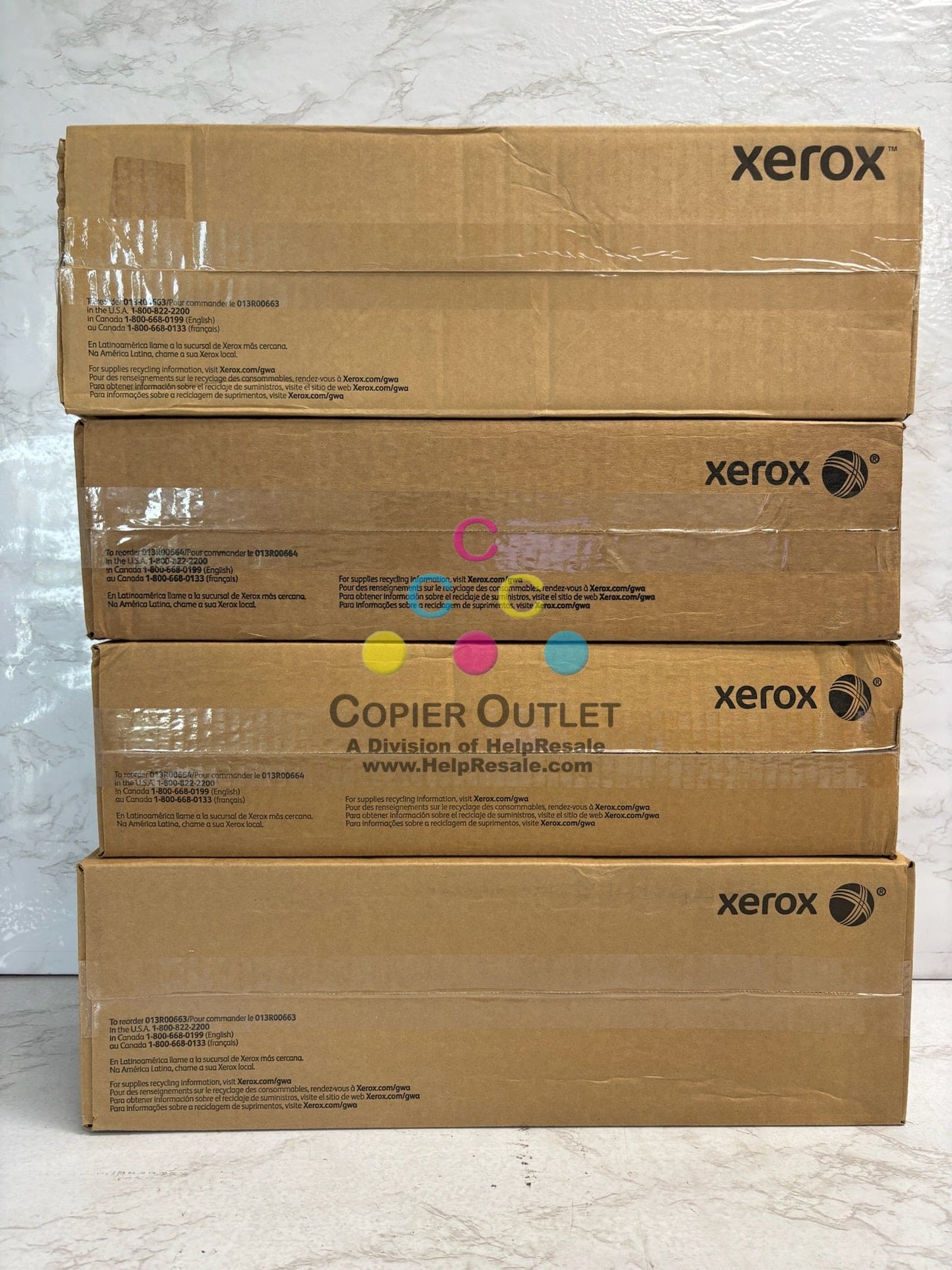 4 OEM Xerox C550,560,570,C60 Black & Color Drum Cartridges 013R00663,13R00664 (2 Each)