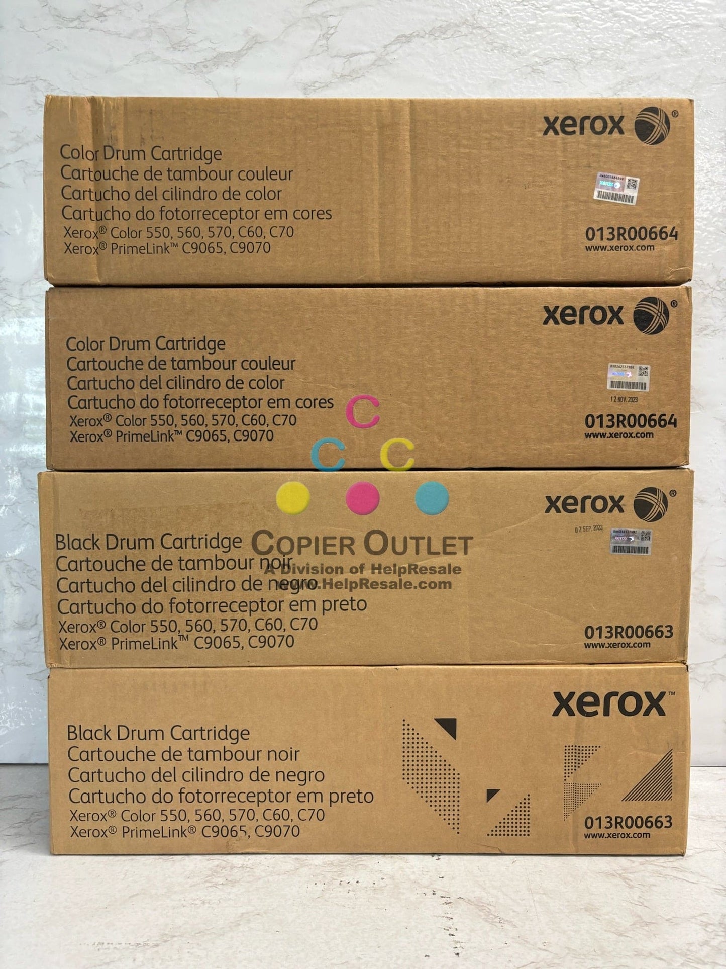 4 OEM Xerox C550,560,570,C60 Black & Color Drum Cartridges 013R00663,13R00664 (2 Each)