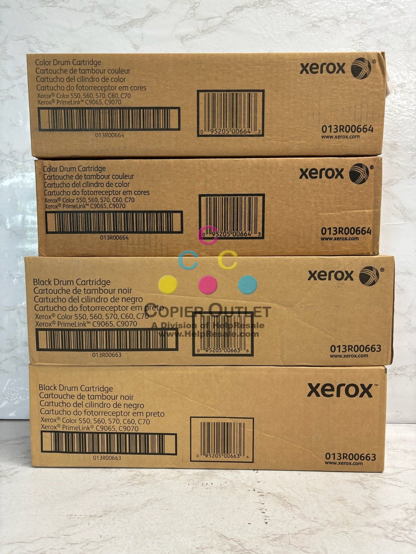 4 OEM Xerox C550,560,570,C60 Black & Color Drum Cartridges 013R00663,13R00664 (2 Each)