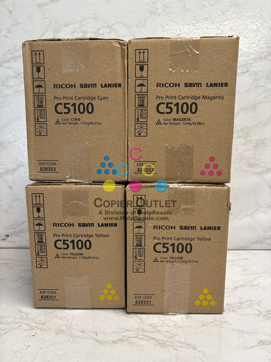 4 OEM Ricoh Pro C5100s, C5110s CMYY Toners 828351,828352,828353 (No Black)