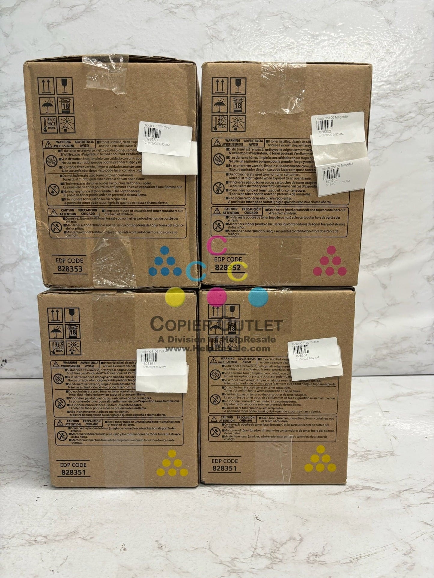 4 OEM Ricoh Pro C5100s, C5110s CMYY Toners 828351,828352,828353 (No Black)