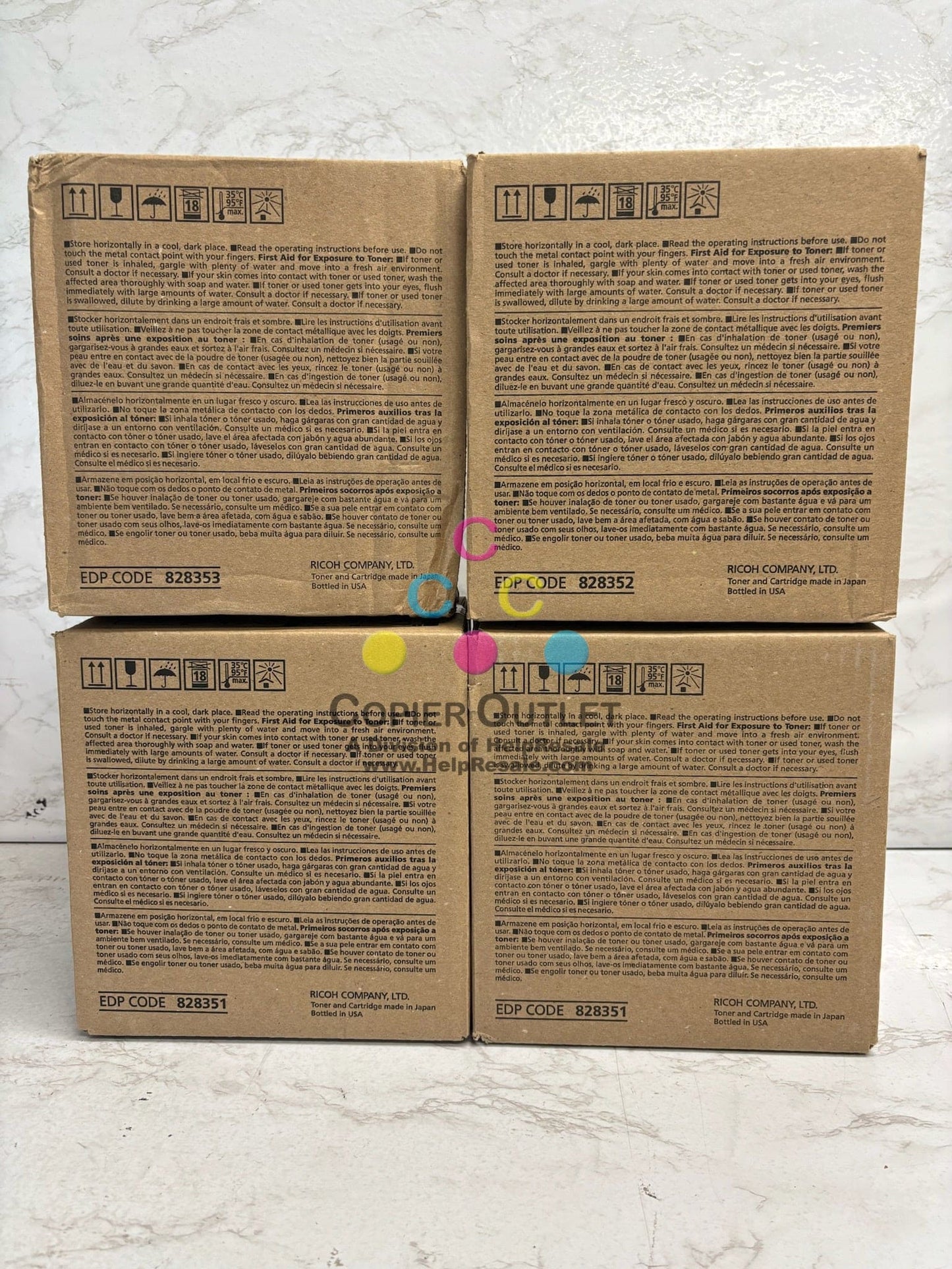 4 OEM Ricoh Pro C5100s, C5110s CMYY Toners 828351,828352,828353 (No Black)