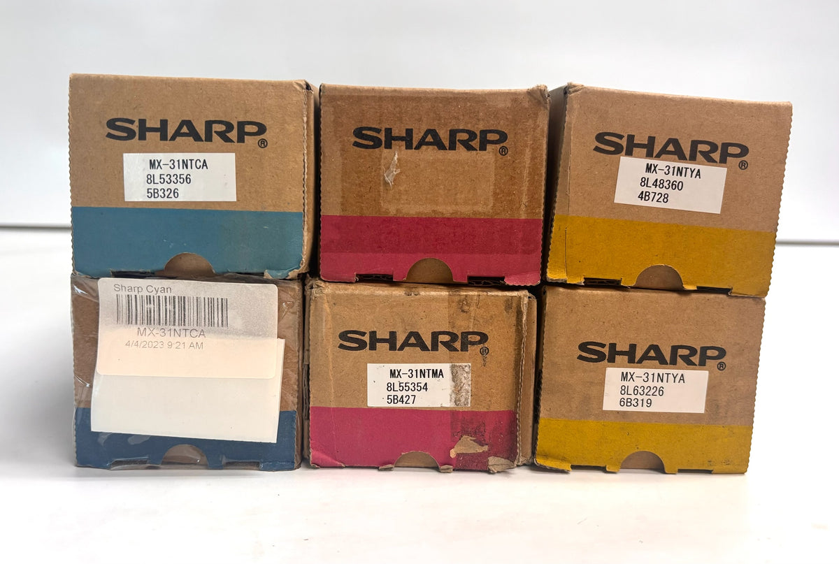 6 Genuine Sharp MX-2600N, MX-5001N Cyan, Magenta & Yellow Toners MX-31NT CCMMYY