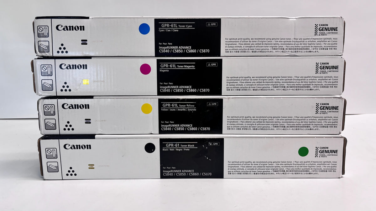 4 Genuine Canon iRAC5840,C5860,C5870 CMYK Toners GPR-61L CMY & GPR-61K (Bad Boxes)