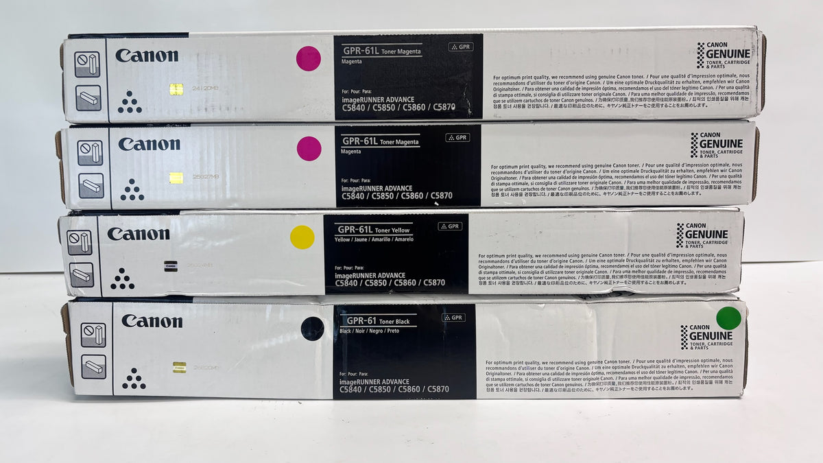 4 Genuine Canon iRA C5860, C5870 Mag, Yellow & Black Toners  GPR-61L MMY & GPR-61K (Bad Boxes)