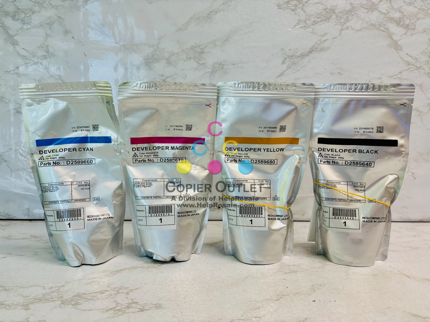 4 Genuine Ricoh IMC6500, MPC6503 CMYK Developer D2589640,660,670,680