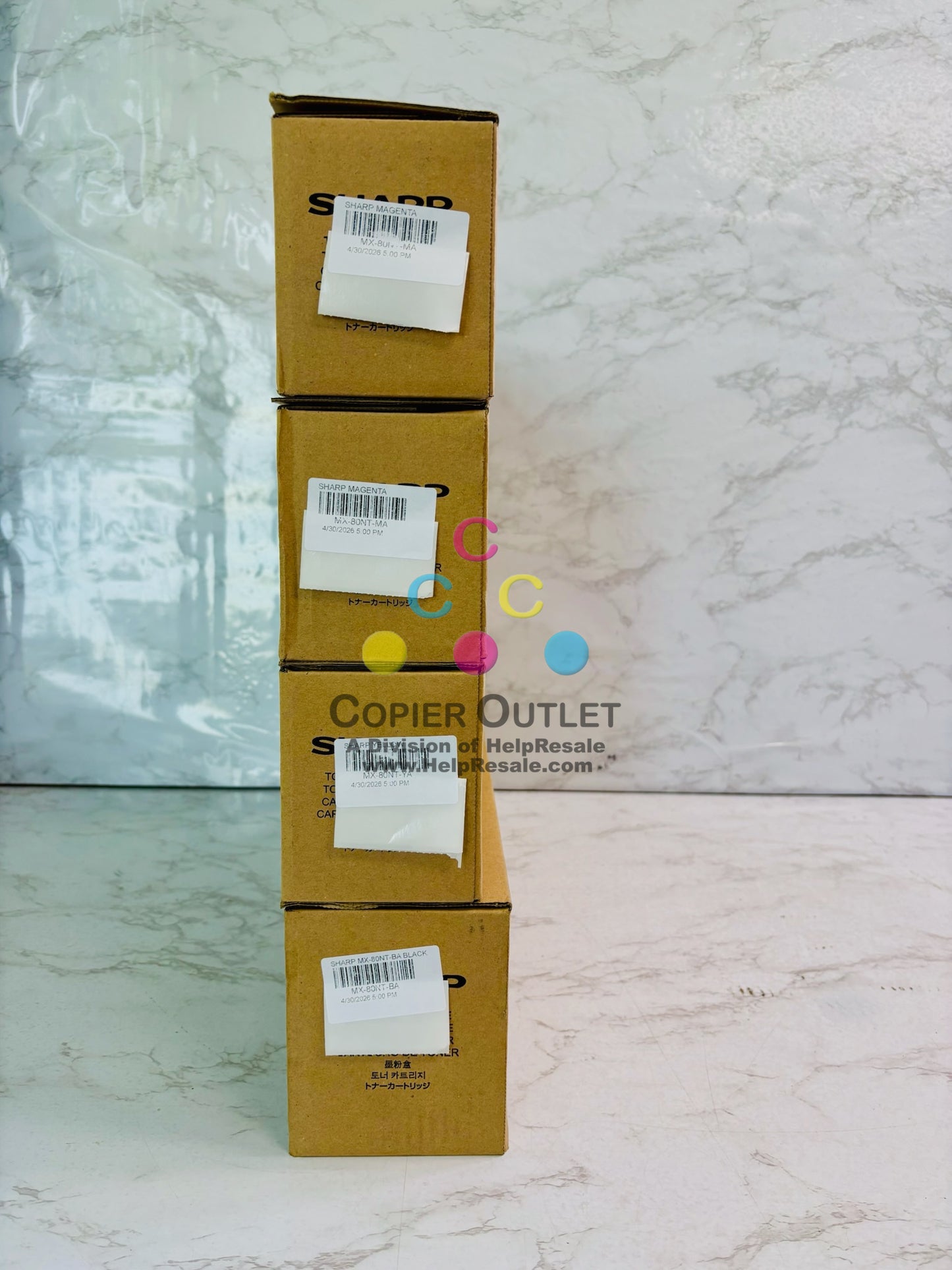 4 Genuine Sharp MX-7081, MX-8081  Magenta, Yellow, & Black Toner MX-80NT MMYK