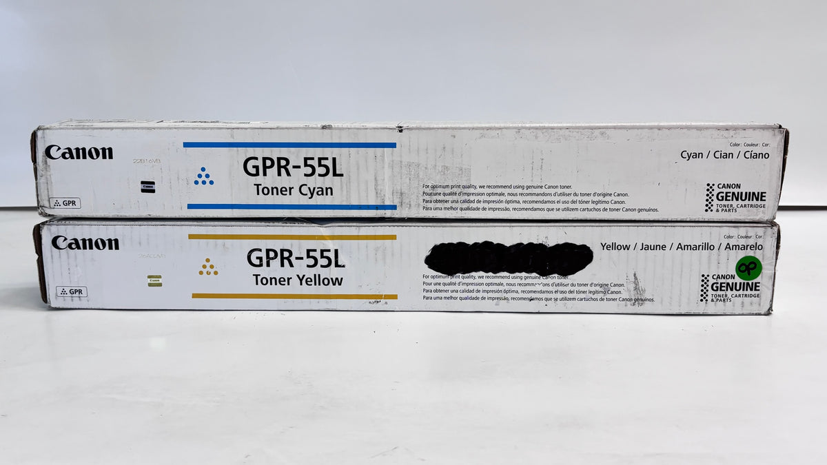 2 Open Genuine Canon iRA C5535,C5540 Cyan & Yellow Toners GPR-55LC, GPR-55LY