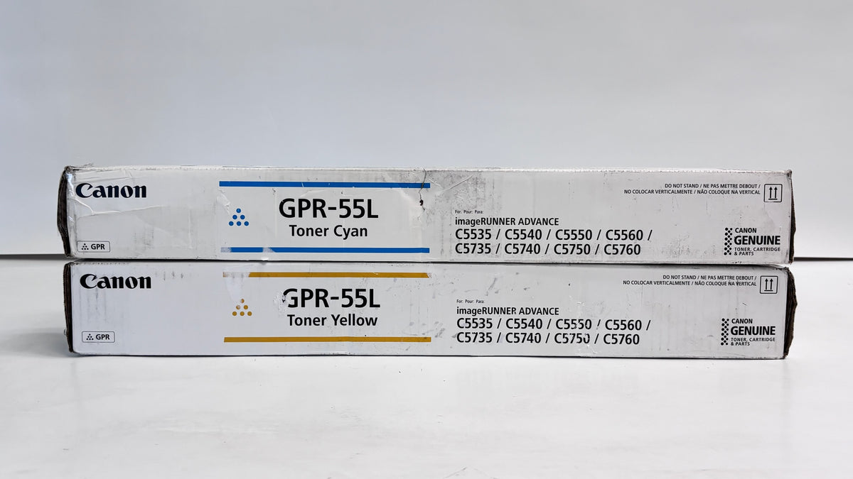 2 Open Genuine Canon iRA C5535,C5540 Cyan & Yellow Toners GPR-55LC, GPR-55LY