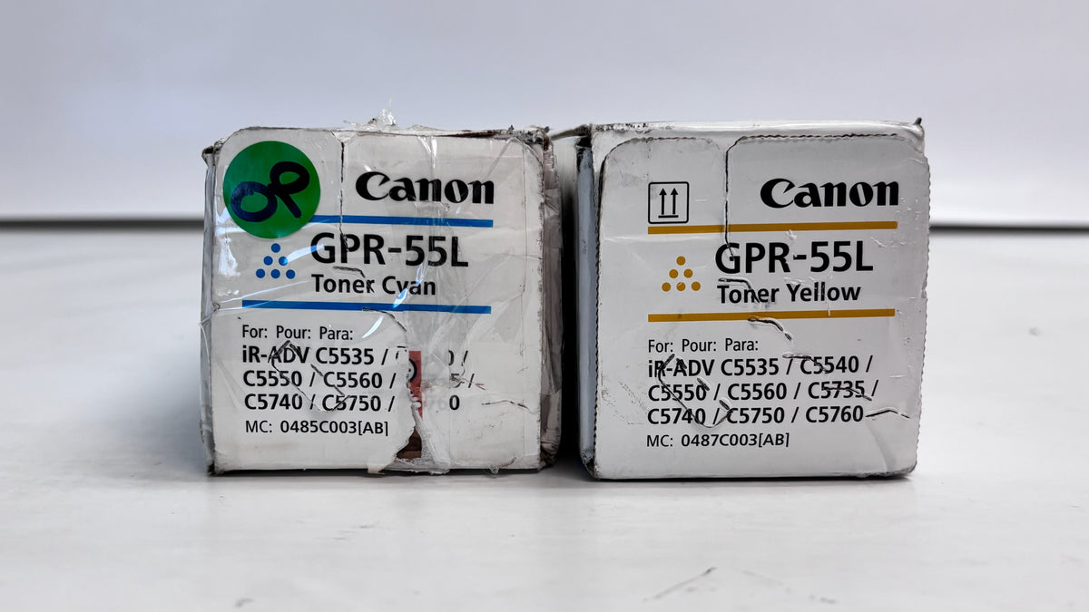 2 Open Genuine Canon iRA C5535,C5540 Cyan & Yellow Toners GPR-55LC, GPR-55LY