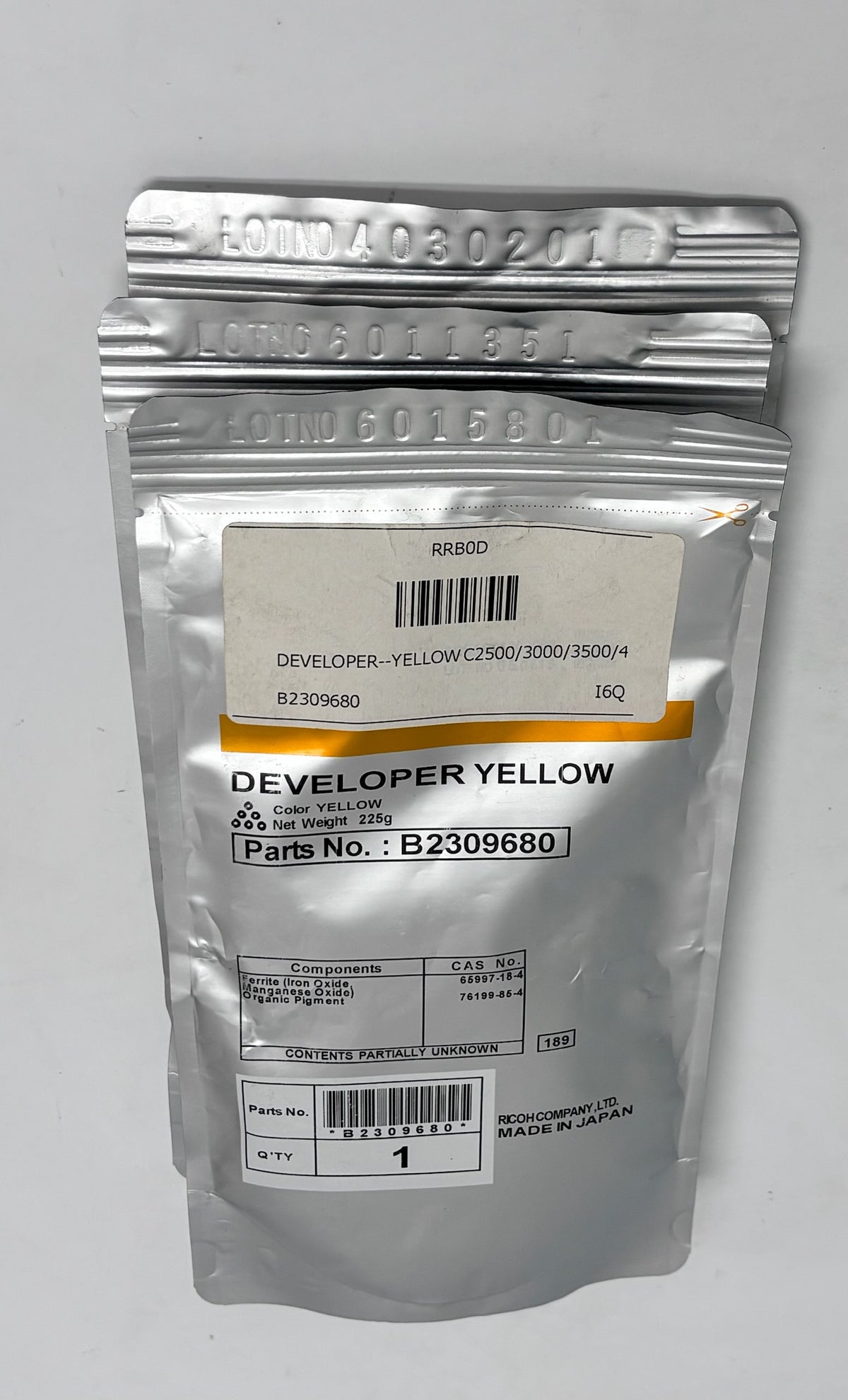 3 OEM Ricoh Aficio MPC2000,C3030SPF Yellow & Black Developers B2309640, B2309680