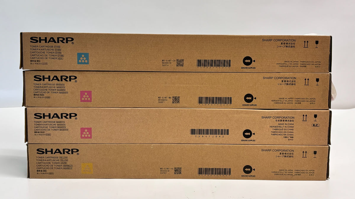 4 Genuine Sharp MX-4140N,MX-4141N Cyan, Magenta & Yellow Toners MX-51NT CMMY