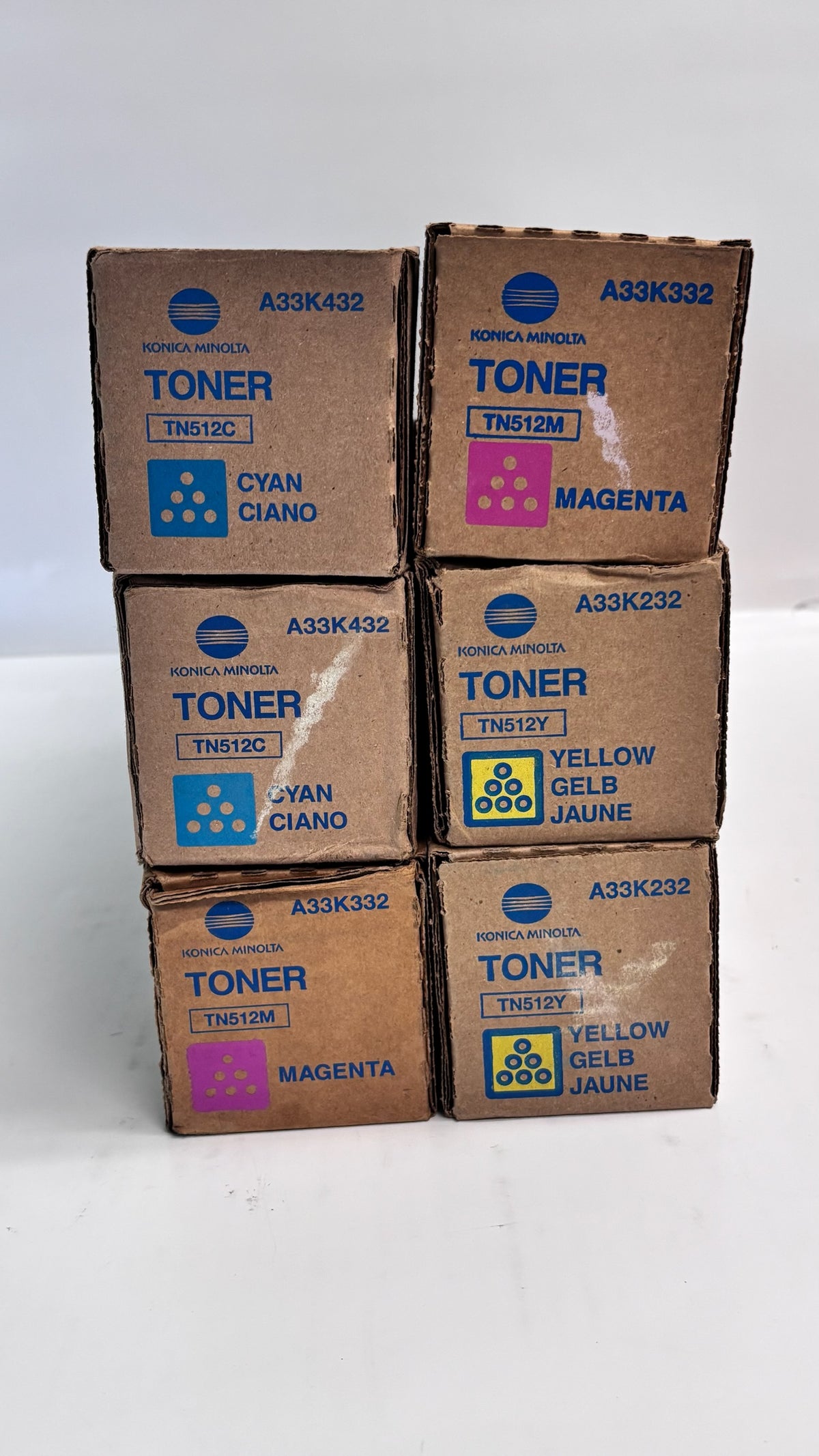 6 Genuine Konica Bizhub C454, C554e Cyan, Magenta & Yellow Toners TN512 CCMMYY