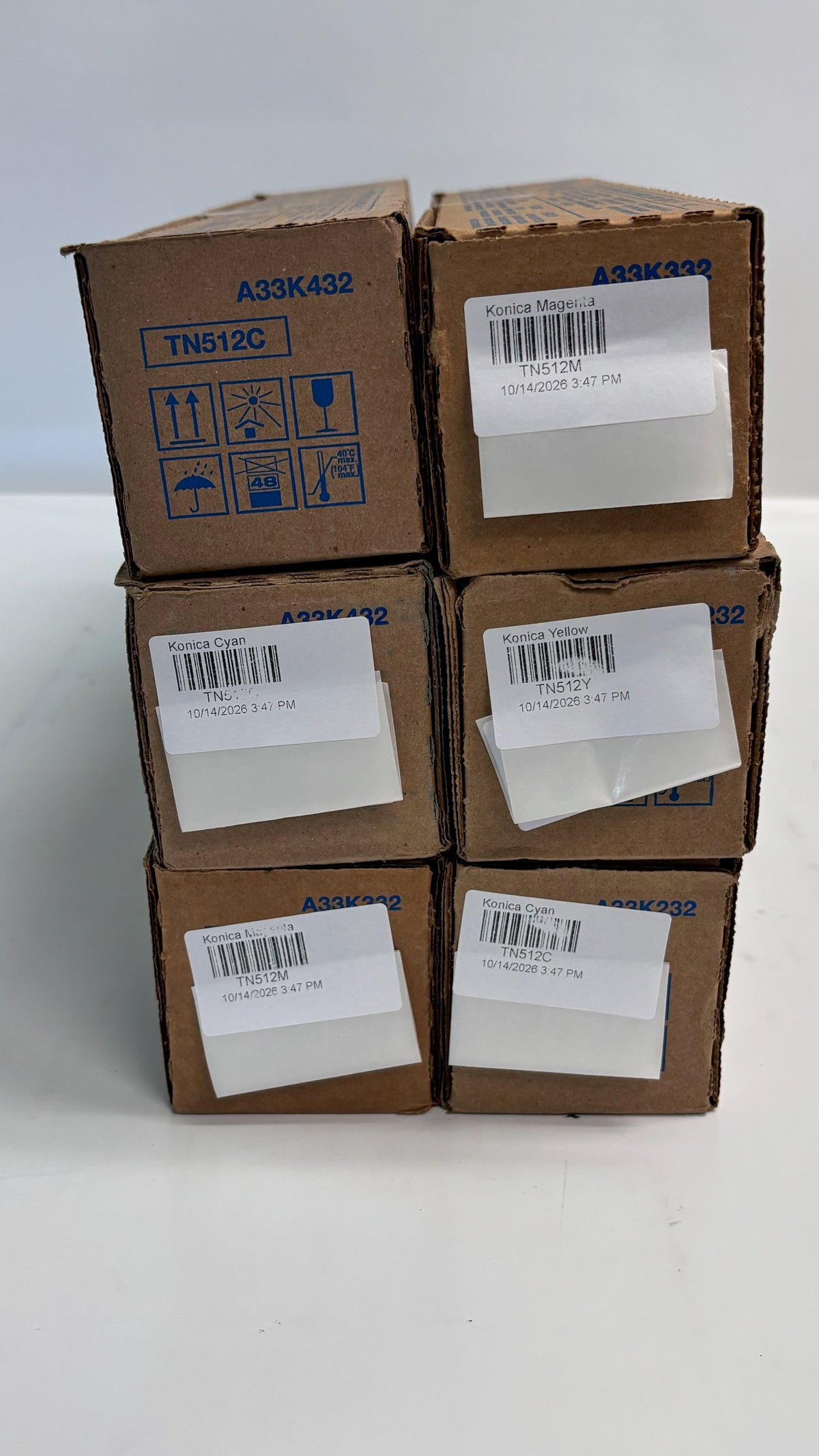 6 Genuine Konica Bizhub C454, C554e Cyan, Magenta & Yellow Toners TN512 CCMMYY