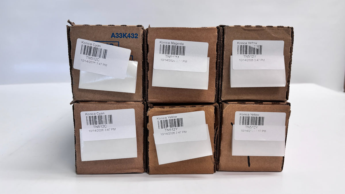 6 Genuine Konica C454e,C554 Cyan, Mag & Yellow Toners TN512 CCMYYY (Plain Box)