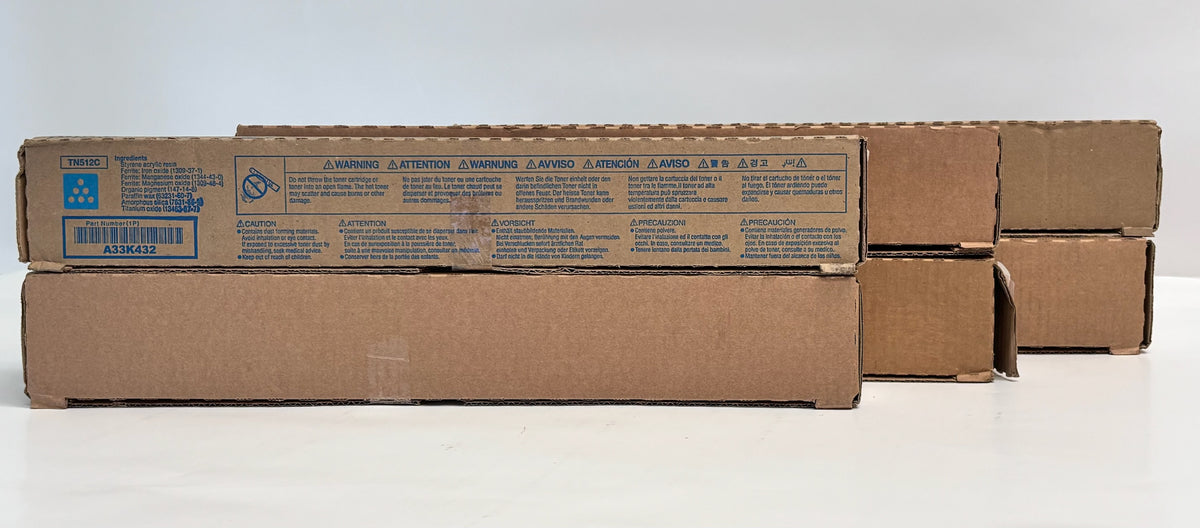 6 Genuine Konica C454e,C554 Cyan, Mag & Yellow Toners TN512 CCMYYY (Plain Box)