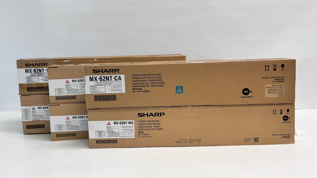 6 Genuine Sharp MX-6204N, 6500N Cyan, Magenta, Yellow & Black Toners MX-62CMMMYK