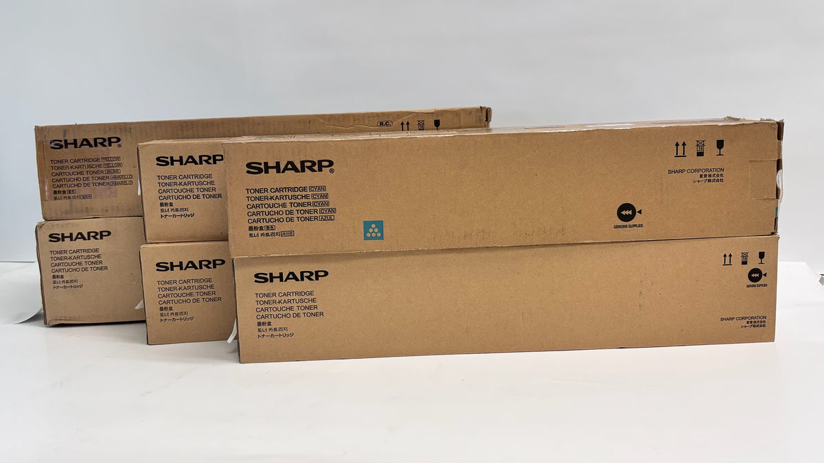 6 Genuine Sharp MX-6204N, 6500N Cyan, Magenta, Yellow & Black Toners MX-62CMMMYK
