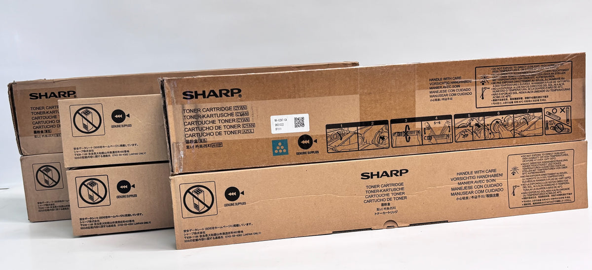6 Genuine Sharp MX-6204N, 6500N Cyan, Magenta, Yellow & Black Toners MX-62CMMMYK