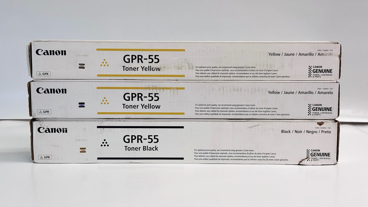 3 Genuine Canon iR Adv. C5535,C5540 Yellow & Black Toners GPR-55 YYK (Bad Box)