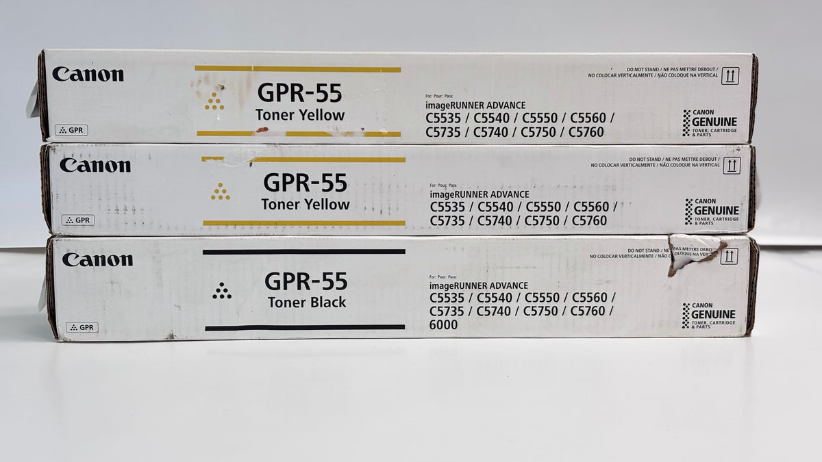3 Genuine Canon iR Adv. C5535,C5540 Yellow & Black Toners GPR-55 YYK (Bad Box)