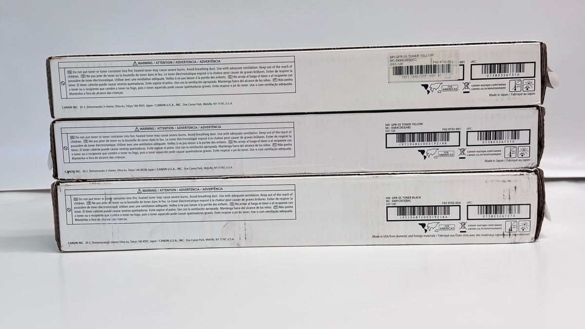 3 Genuine Canon iR Adv. C5535,C5540 Yellow & Black Toners GPR-55 YYK (Bad Box)