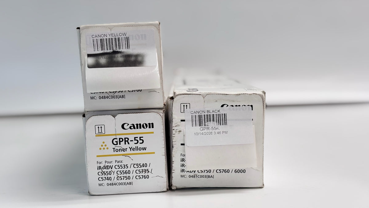 3 Genuine Canon iR Adv. C5535,C5540 Yellow & Black Toners GPR-55 YYK (Bad Box)