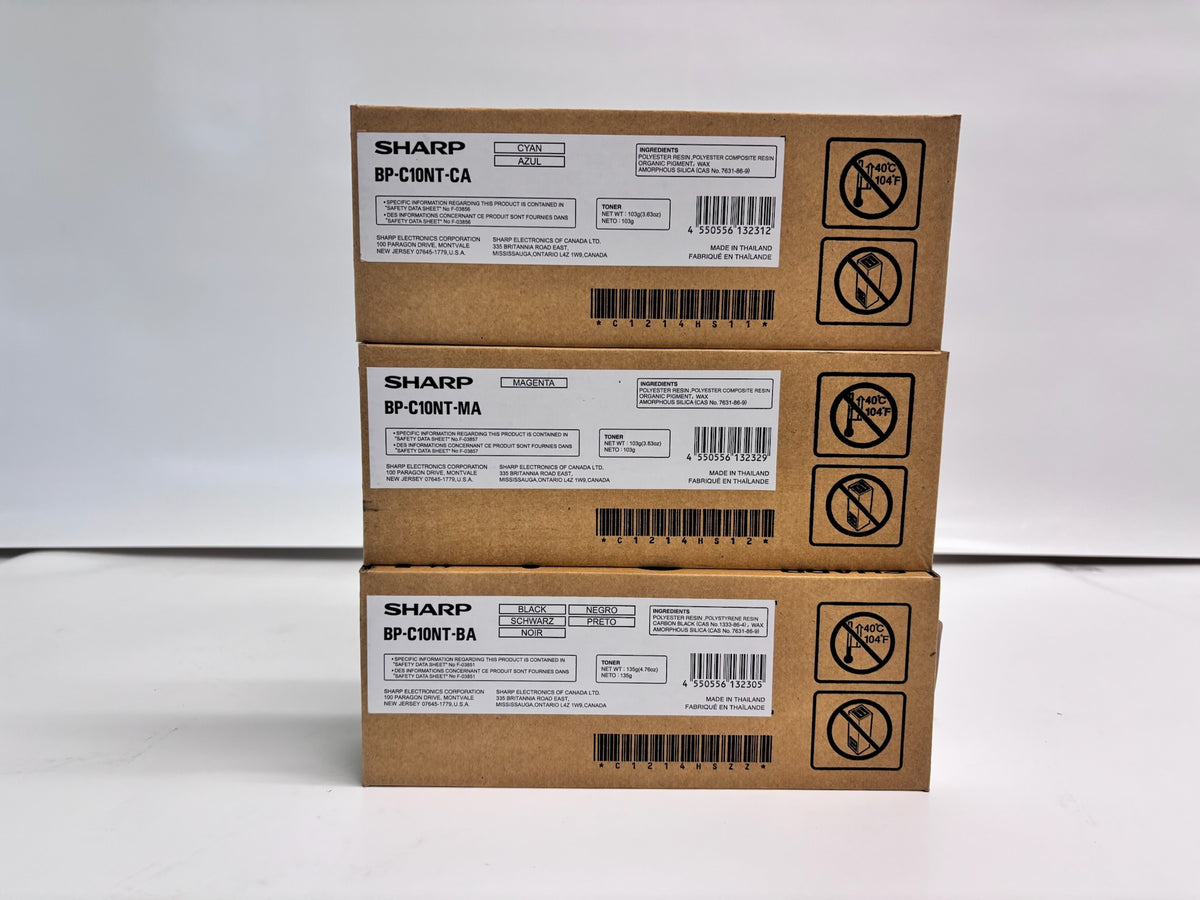 3 Genuine Sharp BPC131PW, BPC131WD Cyan, Magenta & Black Toner BP-C10NT-CA,MA,BA