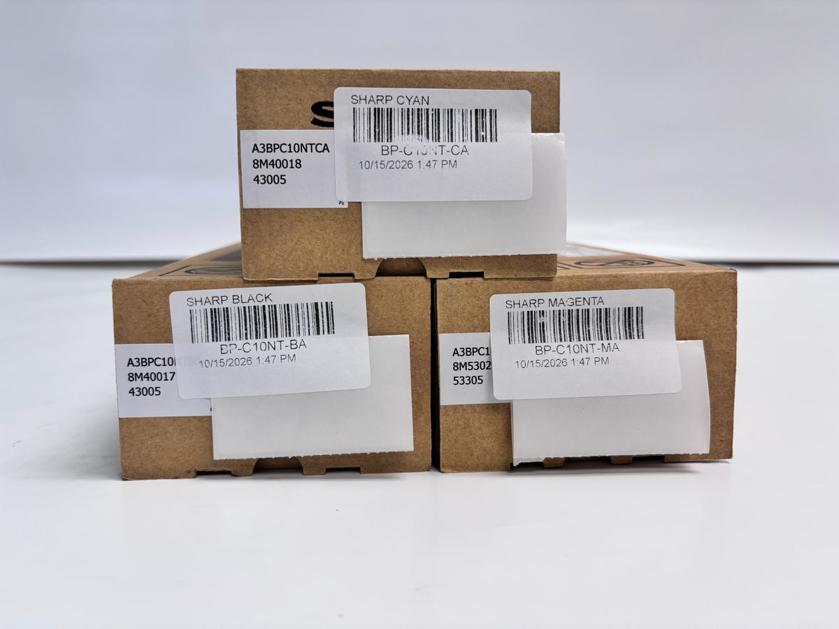 3 Genuine Sharp BPC131PW, BPC131WD Cyan, Magenta & Black Toner BP-C10NT-CA,MA,BA