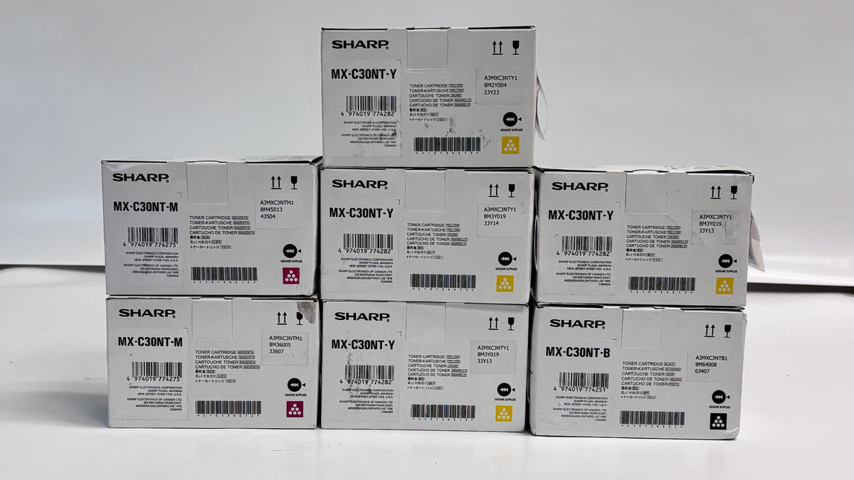 7 Genuine Sharp MX-C250,MX-C300P Magenta, Yellow & Black Toners MX-C30NT MMYYYYK
