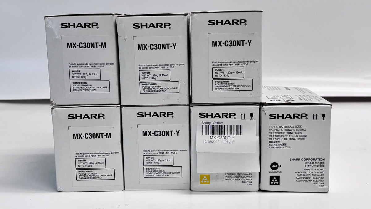 7 Genuine Sharp MX-C250,MX-C300P Magenta, Yellow & Black Toners MX-C30NT MMYYYYK