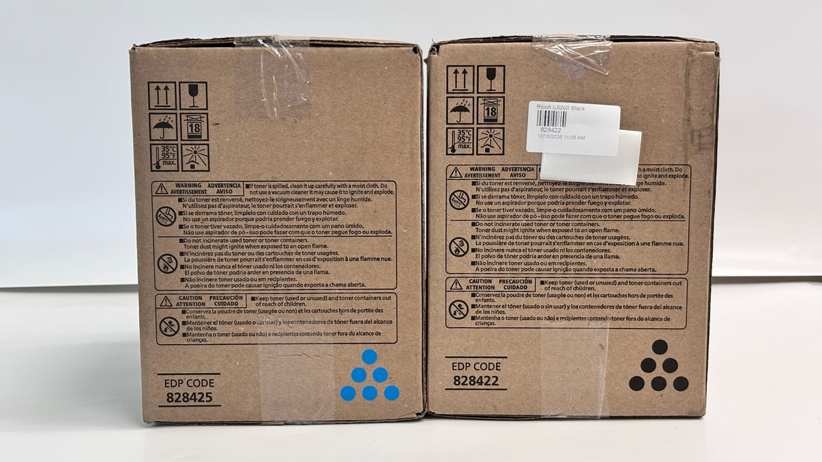2 Genuine Ricoh Pro C5200S, Pro C5210s Cyan & Black Toners 828422, 828425