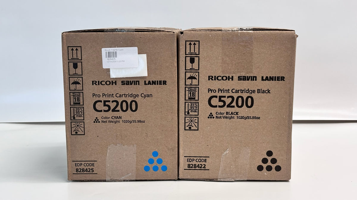 2 Genuine Ricoh Pro C5200S, Pro C5210s Cyan & Black Toners 828422, 828425