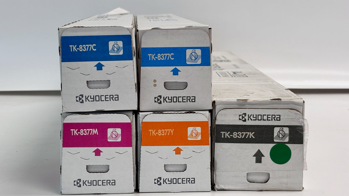 5 Genuine Kyocera TASKalfa 3554ci Cyan, Magenta, Yellow & Black Toners TK-8377 CCMYK (bad box)