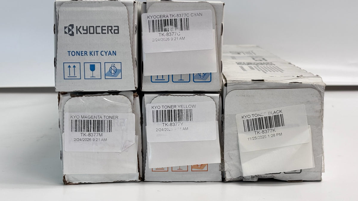 5 Genuine Kyocera TASKalfa 3554ci Cyan, Magenta, Yellow & Black Toners TK-8377 CCMYK (bad box)