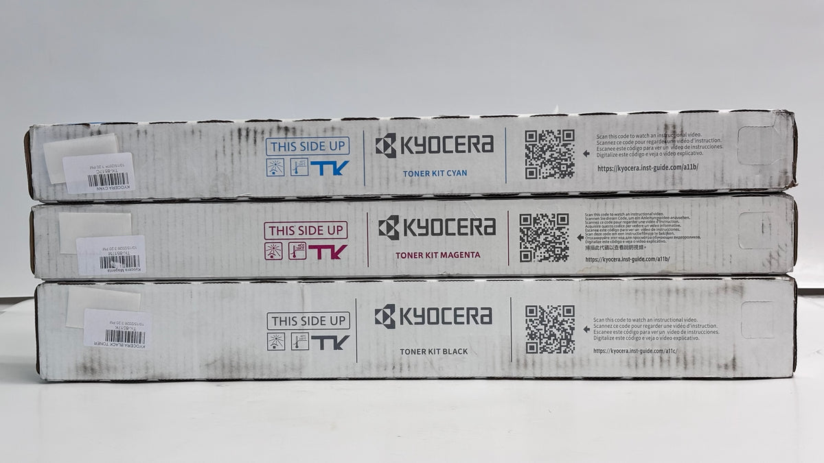 3 Genuine Kyocera 5052ci,5053ci Cyan, Magenta & Black Toner TK-8517CMK (Bad Box)
